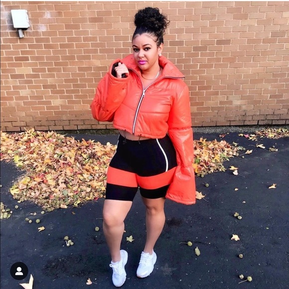 black and orange biker shorts